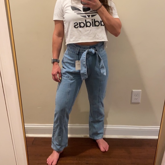 Forever 21 High Waist Tie Waist Straight Leg Jeans - Picture 6 of 13